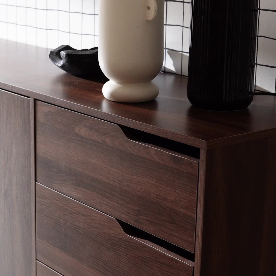 Credenza scandinava a 2 ante effetto legno di noce, 160cm, Anteprima dell’immagine prodotto 7
