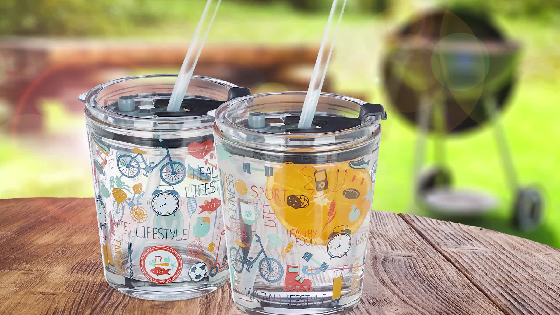 Relaxdays Glasbecher mit Deckel & Strohhalm, 4er Set, mit Produktbild-Vorschau 7