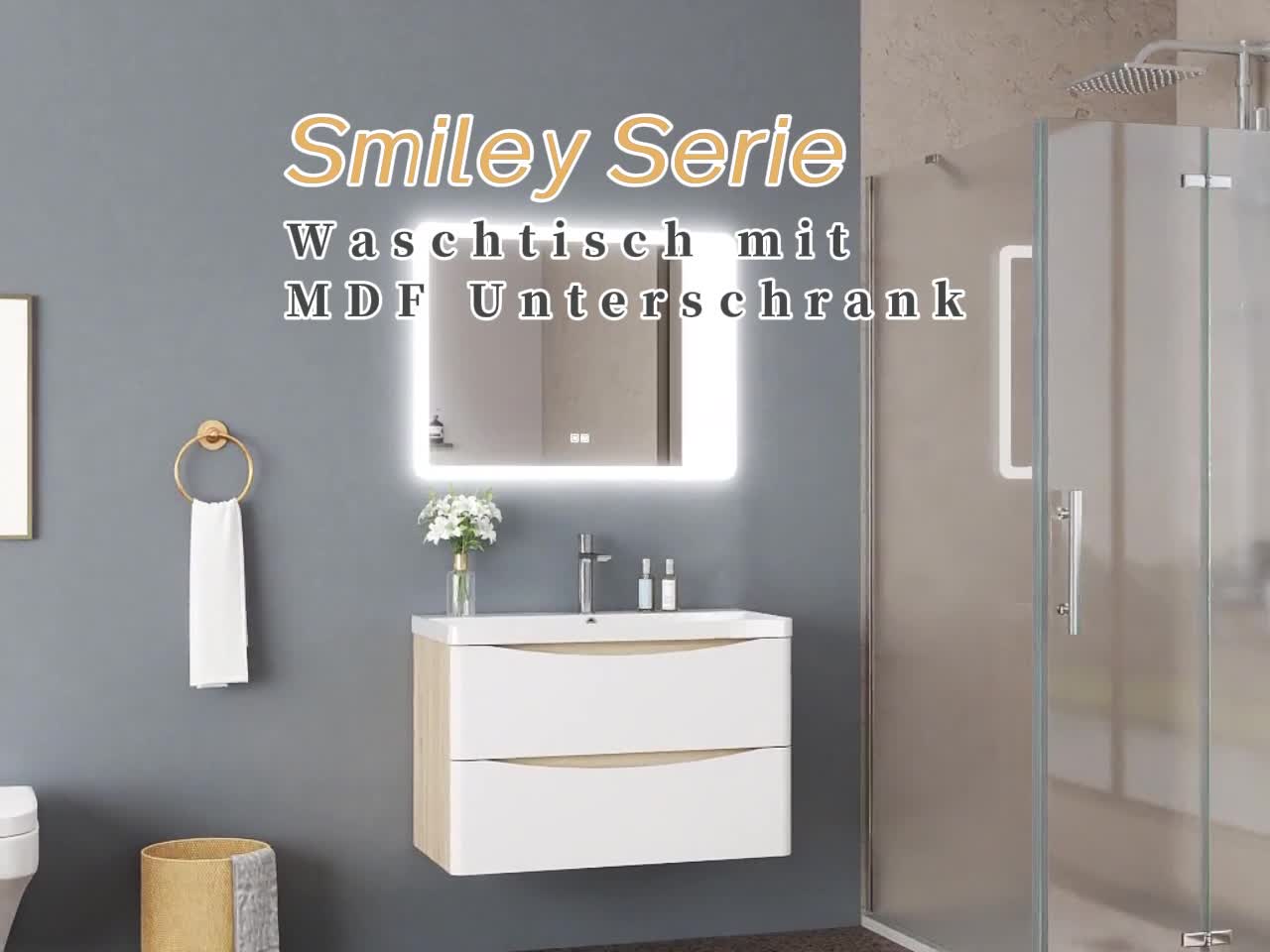 Waschtisch mit Unterschrank 80 cm Smiley Badmöbel Set Weiß Produktbild-Vorschau 7