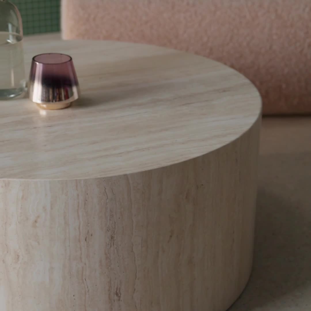 sweeek - Runder Couchtisch - Travertinlook Produktbild-Vorschau 7