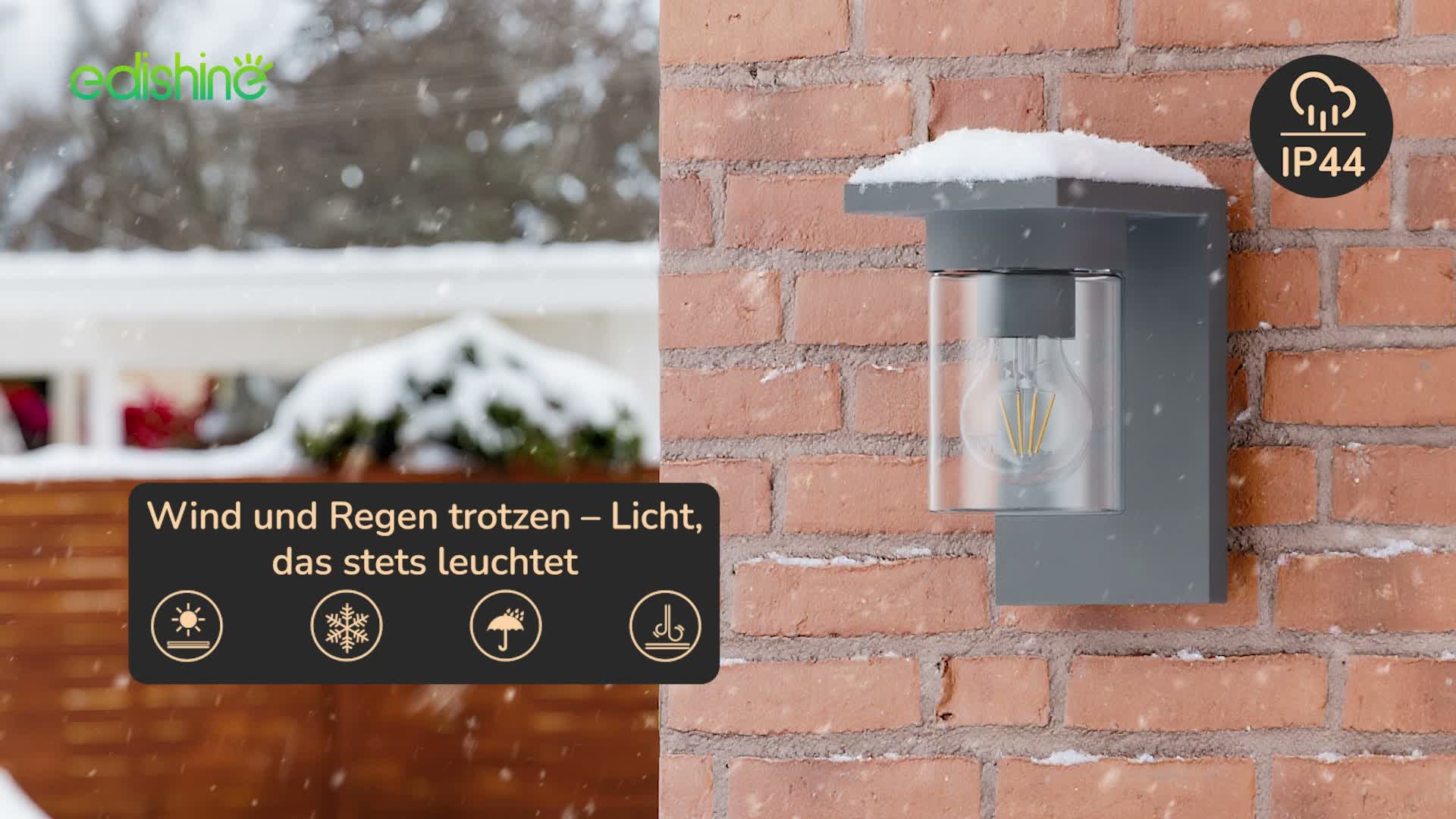 EDISHINE Wandlampe Außen, Wandleuchte mit Klarglas, IP44 Produktbild-Vorschau 7