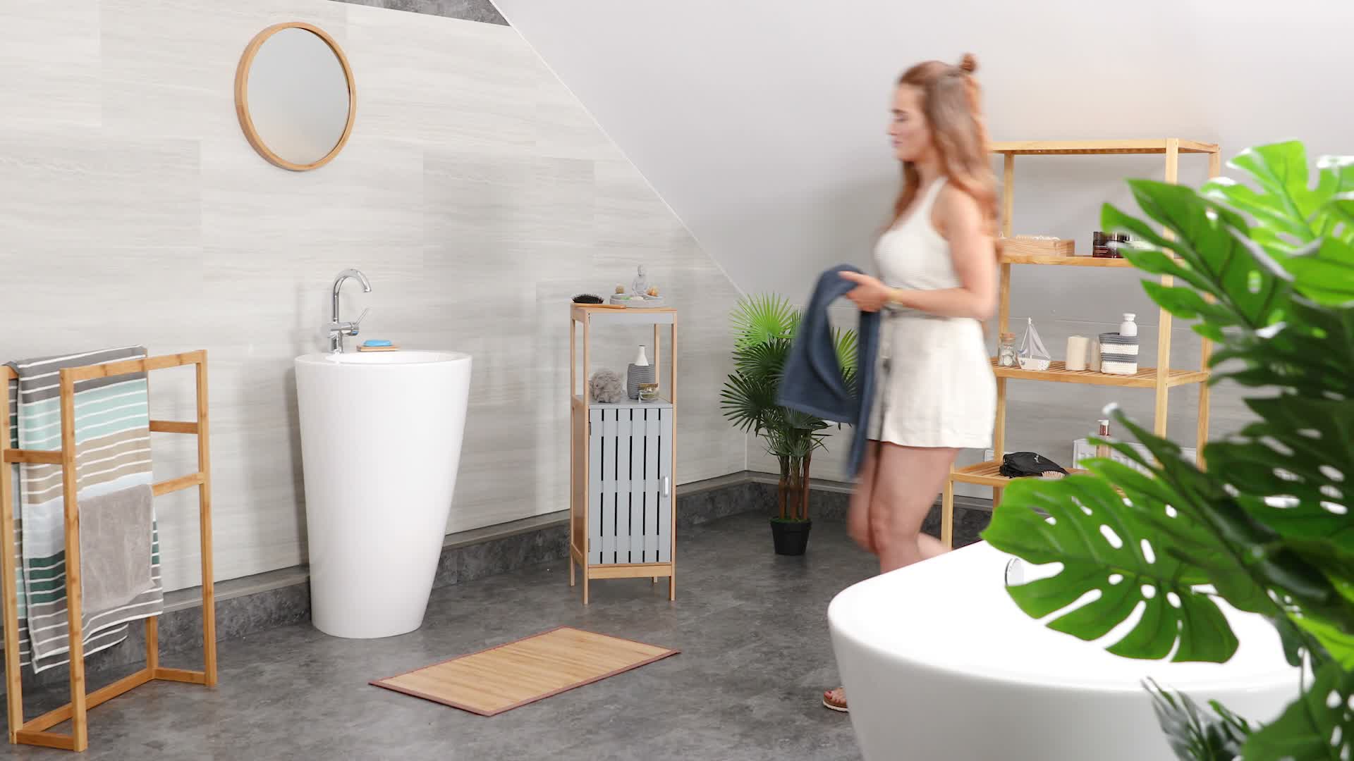 Relaxdays Handtuchständer Bambus, Standhandtuchhalter, Produktbild-Vorschau 7