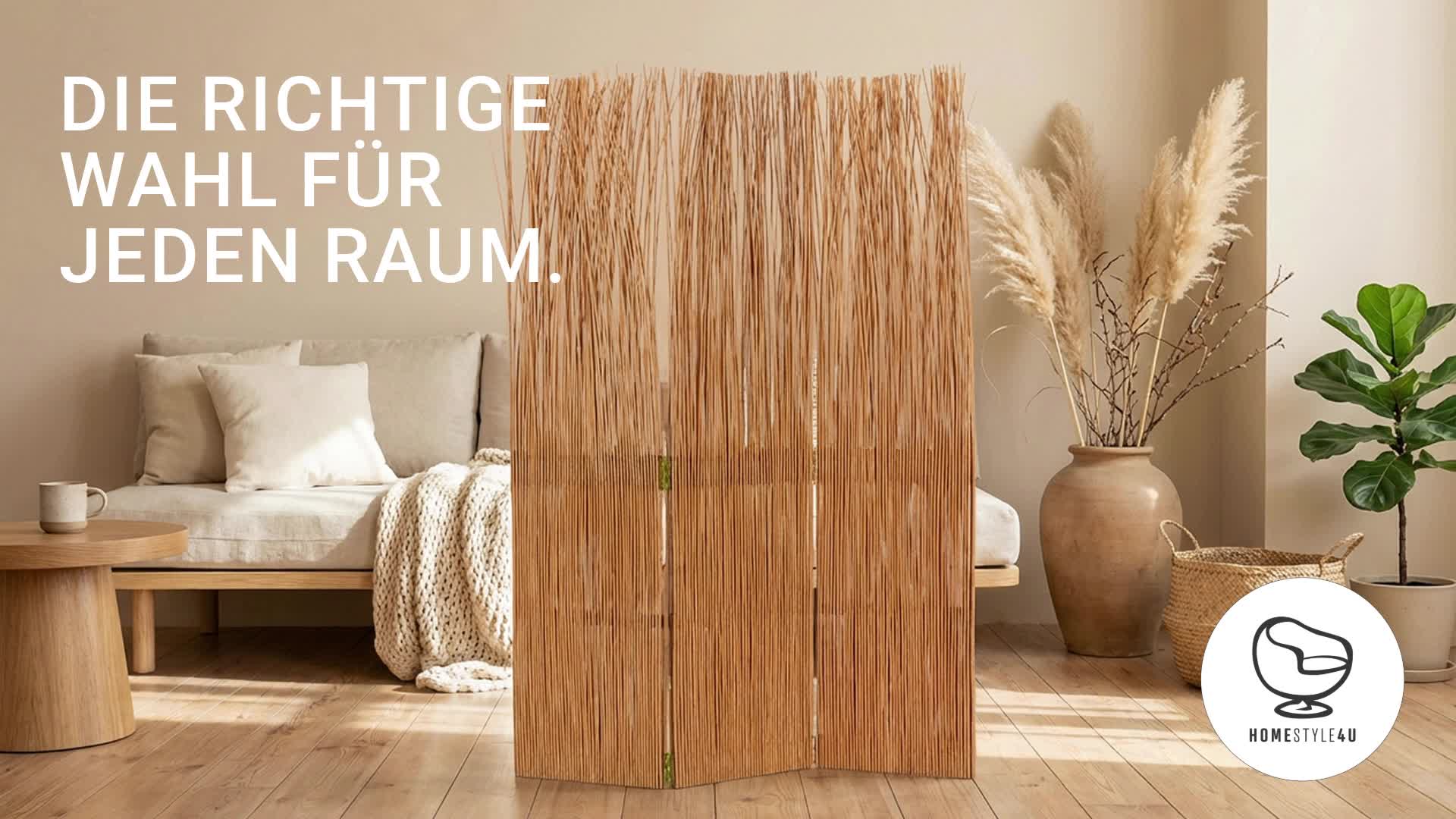 Homestyle4u Paravent Raumteiler 3 teilig Weide Natur Indoor Produktbild-Vorschau 7