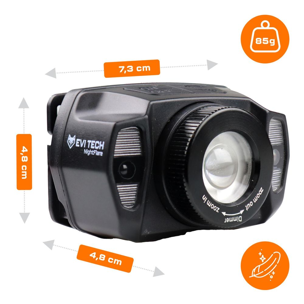 LED Stirnlampe Wiederaufladbar, 360lm Kopflampe mit Gestensteuerung & Zoom, Rotlicht & IPX4 Wasserdicht, 1800mAh Akku, EVI TECH NightFlare