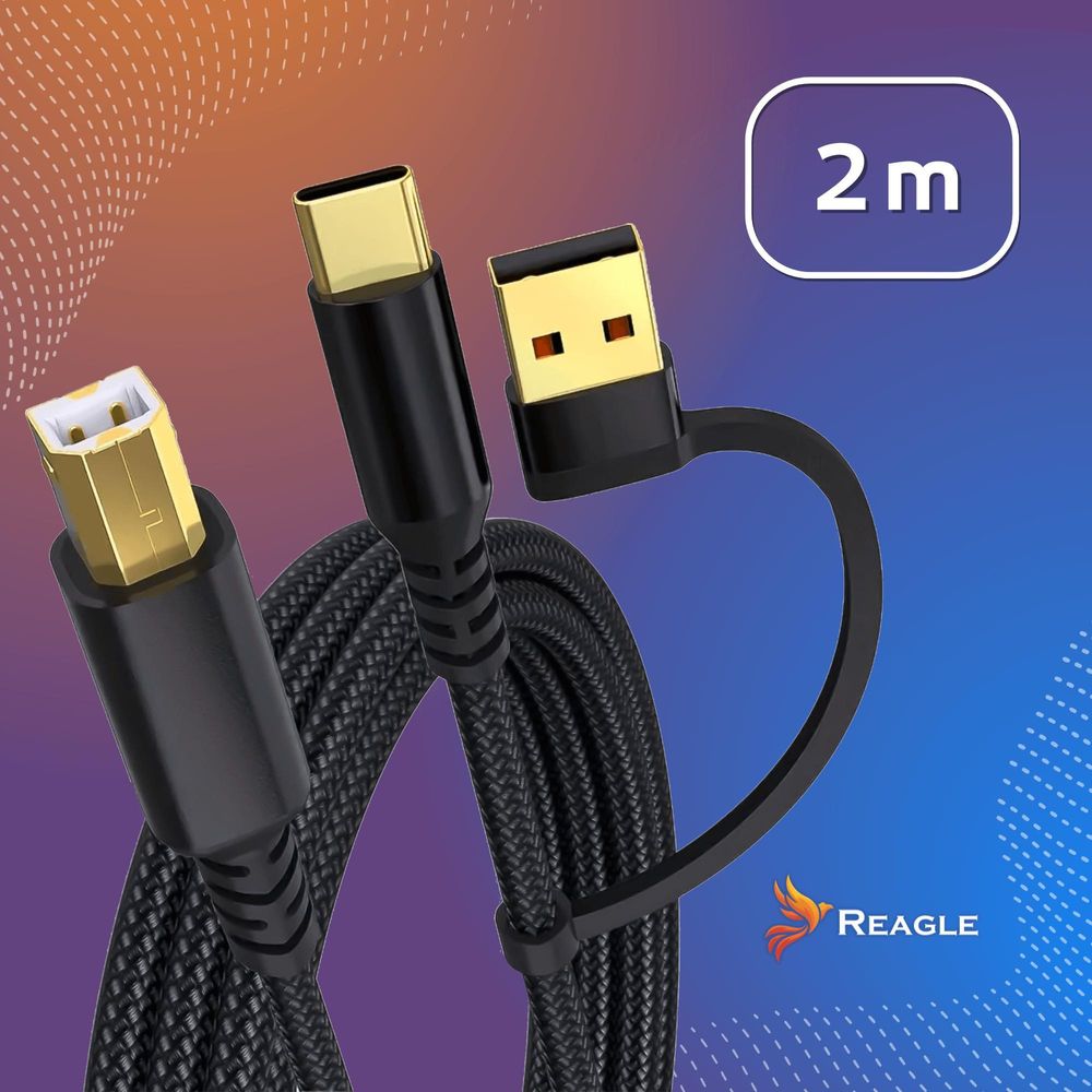 USB Drucker Kabel 2m 2in1 Stecker USB C und USB A auf USB B für Scanner Fax Plotter Kompatibel mit HP Canon Brother Epson Reagle Hochwertig