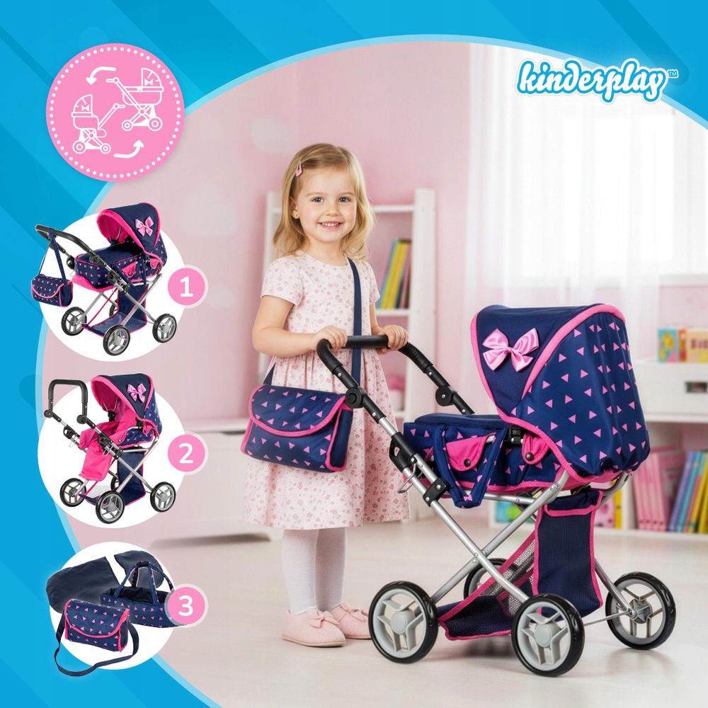 Puppenwagen 3-in-1 in Rosa mit Zubehör