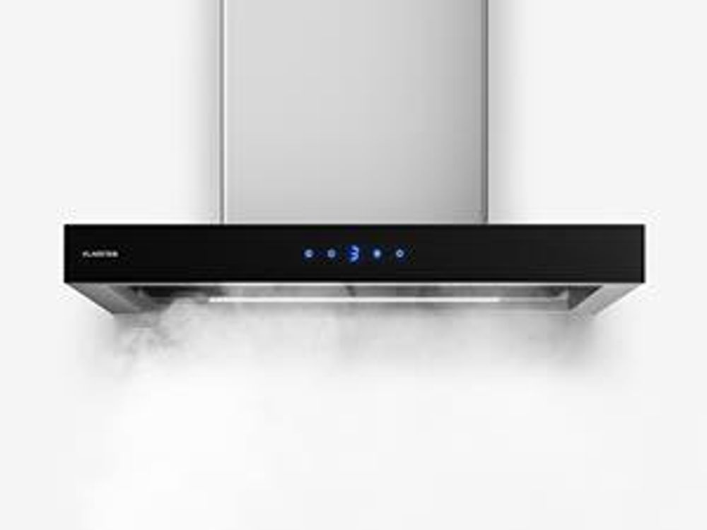 Klarstein Valeria Inselabzugshaube - Dunstabzugshaube, Inselhaube, 230W, max.650 m³/h, 3 Leistungsstufen, LED-Beleuchtung, Touch-Panel, Glas, Edelstahl, sparsam, PureAmbience Concept, silber