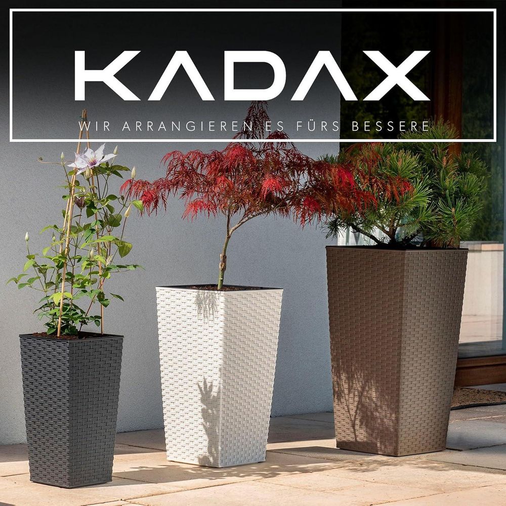 KADAX Rattan-Blumentopf-Set "Pesaro", Kunststoff-Blumentopf, Mokka, 3er Set
