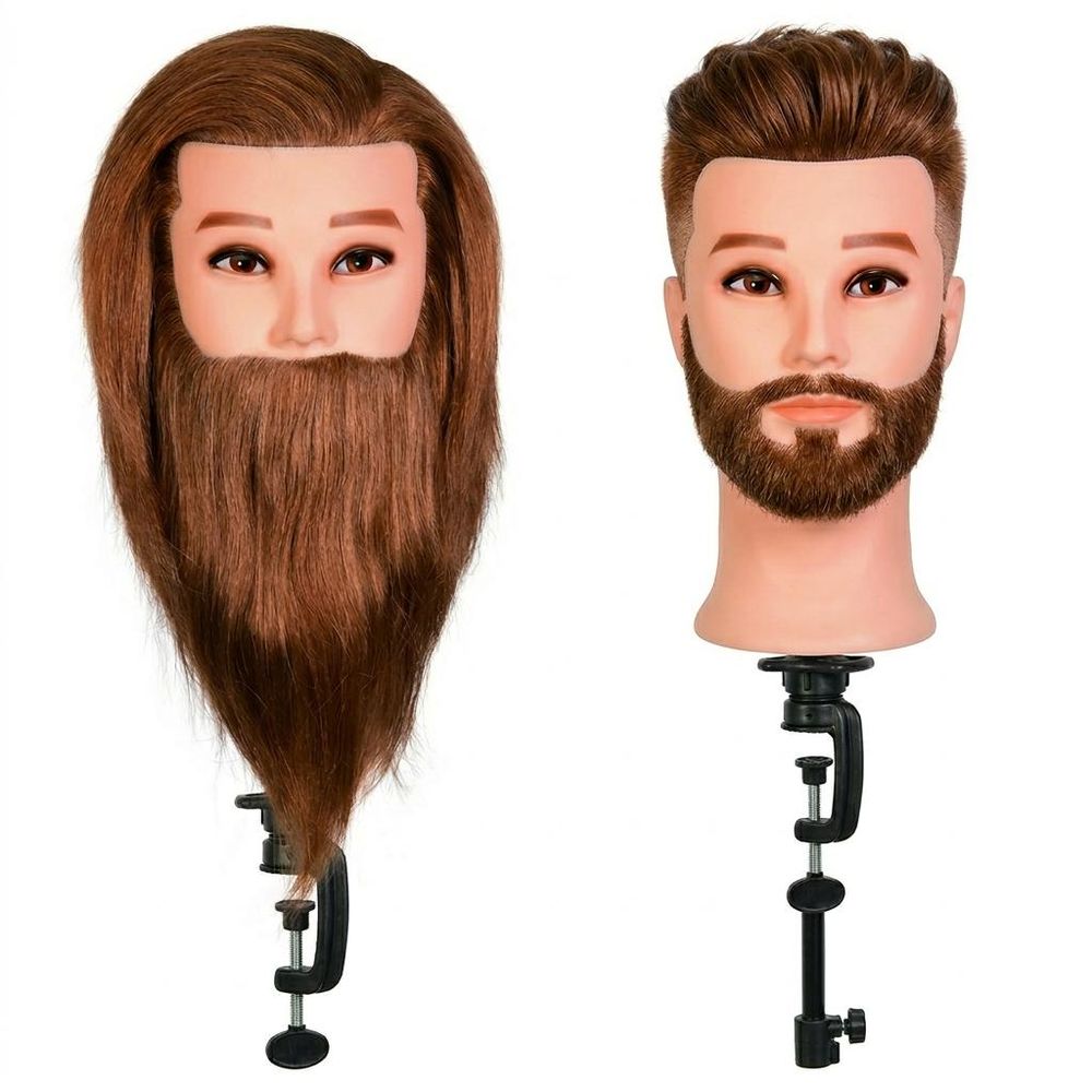 Friseurkopf Herren James Brown - 40cm Echthaar Trainingskopf mit Bart & Halterung
