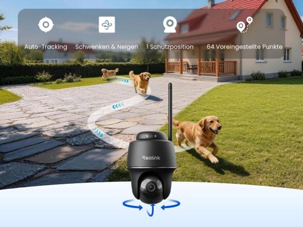 Reolink Argus PT Ultra, 4K 8MP Akku Überwachungskamera Aussen, 2,4/5GHz WiFi, Auto-Tracking, Farbnachtsicht, Smarte Erkennung, 2-Wege-Audio, Schwarz