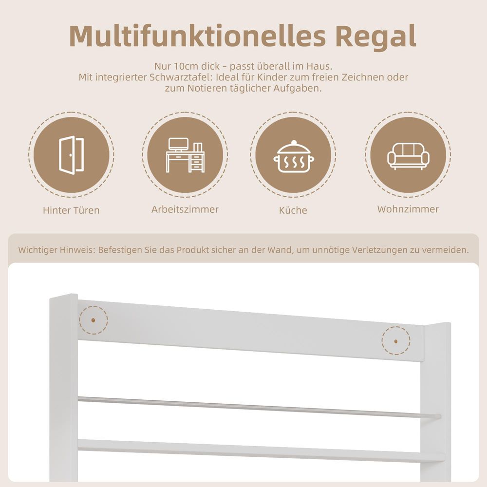 Merax Bücherregal für Kinder, Büchergestell, Zeitungsständer, mit 4-ebiges Aufbewahrungsregal, Bemalbares Tafel, Kinderzimmer Möbel, 180cm H, Weiß