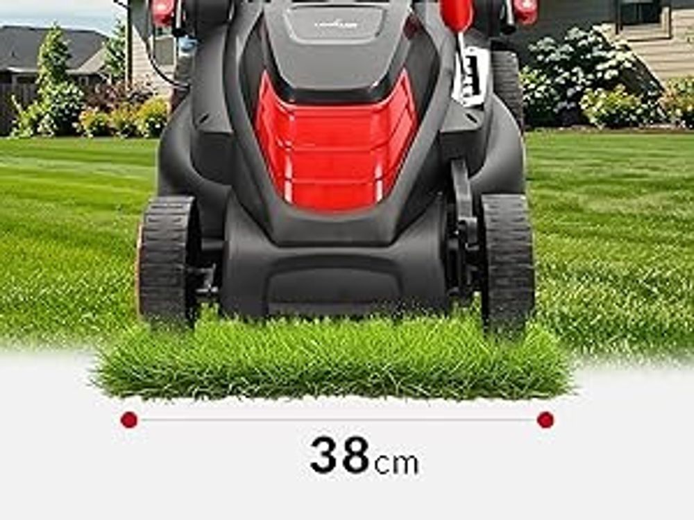 LEHMANN Elektro-Rasenmäher bis 1000 m², 1600 W, 38 cm Schnittbreite, 40 L Grasangkorb, 5-stufige Schnitthöheneinstellung von 25 bis 75 mm