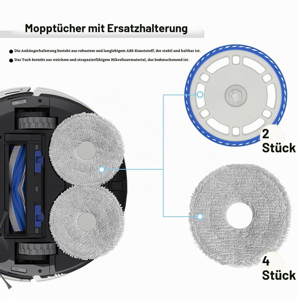 Juksun Ersatz Halterung für Ecovacs Deebot T30 N30 ABS werkzeuglos mit 4 Mopps Mikrofaser für Hartböden Fliesen