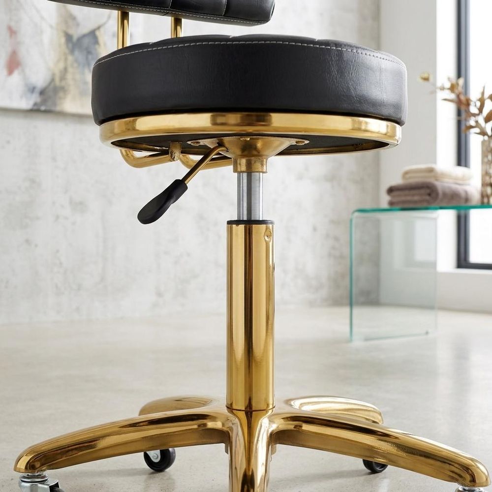 Tabouret d'esthétique avec dossier, tabouret de coiffure pivotant et réglable, chaise ronde noire