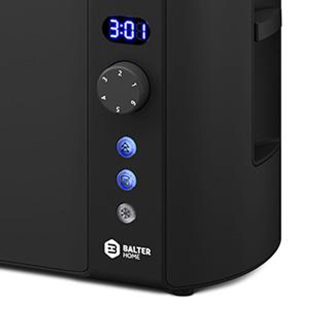 Balter Toaster 4 Scheiben, Edelstahl, Langschlitztoaster mit Brötchenaufsatz, 1500W, LCD Display, Defrost-/Aufwärmfunktion, Krümelschublade, Schwarz