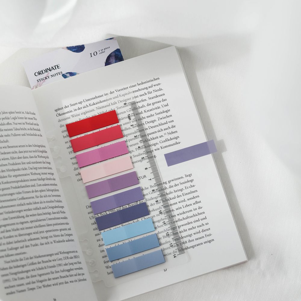 Ordinate-Lavender 200 Stück Haftnotizen Tabs, Gray Stile Pagemarker Selbstklebend Pastell Beschreibbare Haftstreifen Klebezettel mit Lineal
