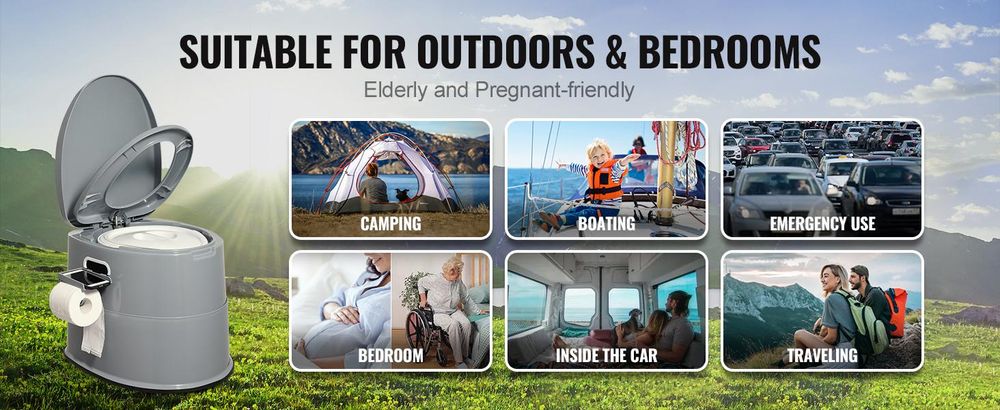 VEVOR Tragbare Toilette für Camping, Porta Potty mit 1,3 Gallonen abnehmbarem Inneneimer & abnehmbarem Papierhalter, Kommode mit doppelten Deckeln, Reisetoilette für Erwachsene und Kinder für Outdoor-Camping, Auto und lange Roadtrips, Toilettenpapier+Handyhalter und Tragfähigkeit: 300 lbs, Nein