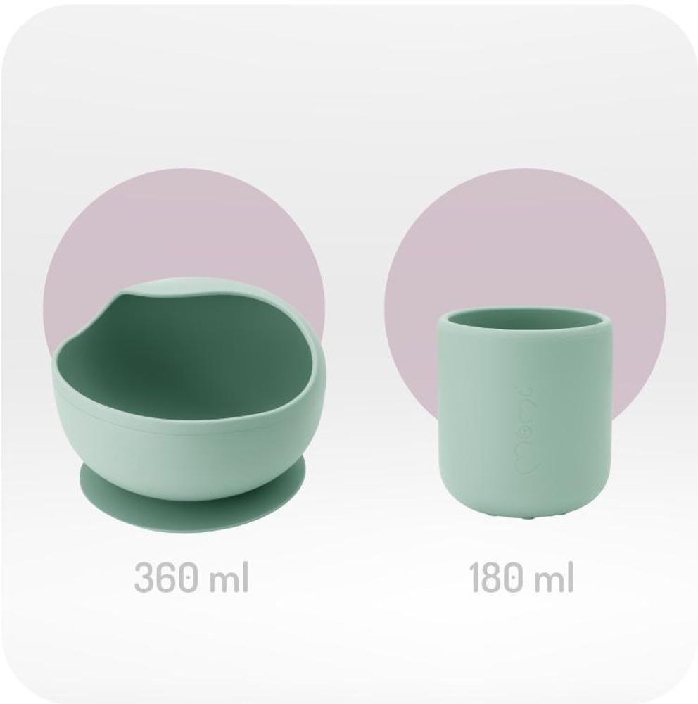 MoMi AMI - Kindergeschirr Set Silikon - Essensset für Kinder – Holz - BPA-frei - Grün