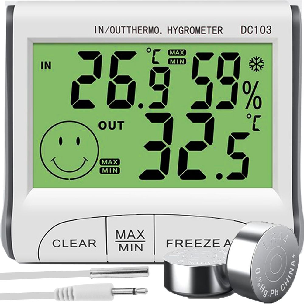 Digital Thermometer mit Aussenfühler Hygrometer Innen Temperatur Luftfeuchtigkeitmessgerät Messung Temperaturmessung Celsius Fahrenheit Retoo