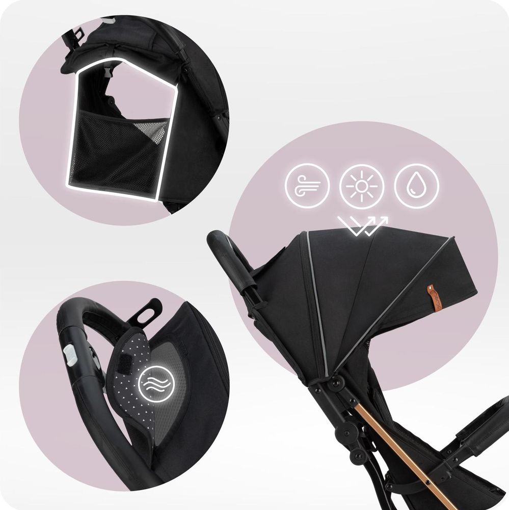 MoMi ESTELLE Buggy Kinderwagen - Leicht, Stoßdämpfung 4 Räder, Koffer - Schwarz