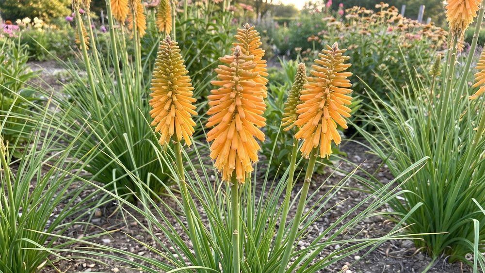 Blütenkerzen der Fackellilie in Mango-Orange