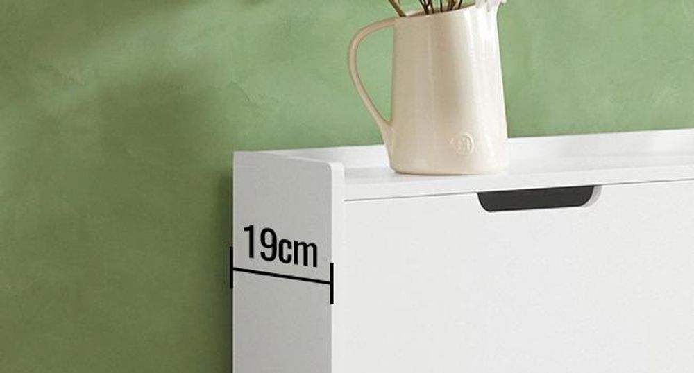 SoBuy Schuhschrank Schmal mit 4 Klappen – Platzsparender Schuhkipper für Kleine Wohnungen, Enge Flure & Durchgänge, Flurschrank Weiß FSR100-W