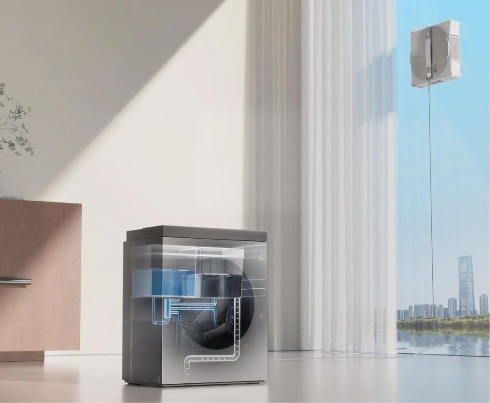 ECOVACS WINBOT W3 OMNI Fensterputzroboter mit Multifunktionsstation mit 2pcs Original Fensterreinigungsflüssigkeit, App-Steuerung