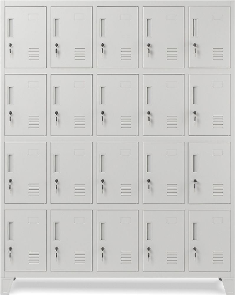 Umkleideschrank 5B4A Fächerschrank Schließfachschrank mit 20 Fächern Wertfachschrank Metall Pulverbeschichtung 172 cm x 136 cm x 45 cm (H x B x T) Farbe: Grau
