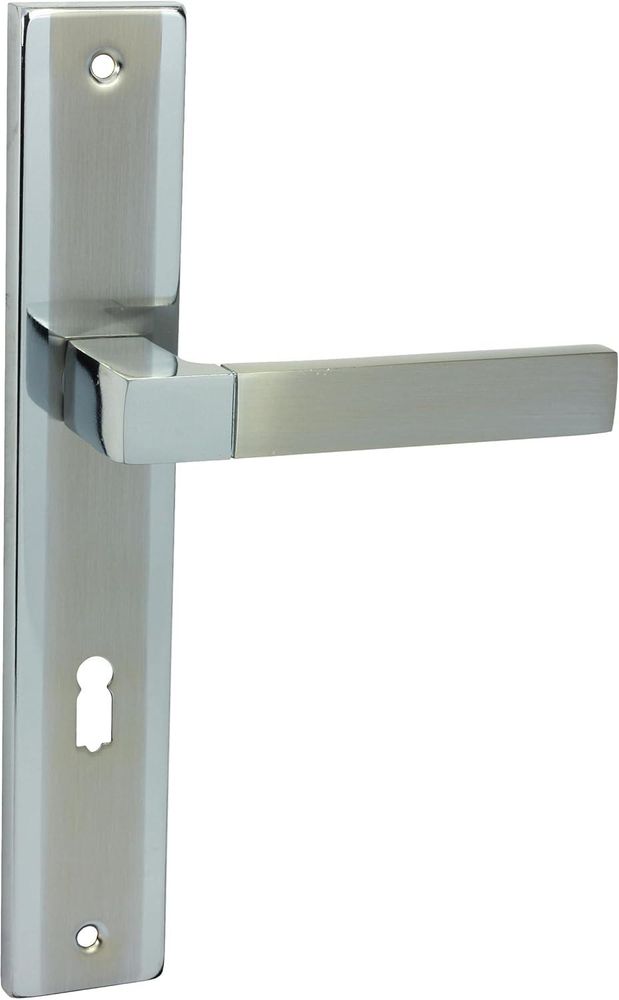 DOMINO Türgriff 72 Drückergarnitur BB-Buntbart Set | Langschildgarnitur | Türklinke für Zimmertür, Bürotür, Kellertür & Innentür | L-Form | Türbeschläge aus Aluminiuml |Chrom/Nickel Türdrückergarnitur | REAL M6/M9