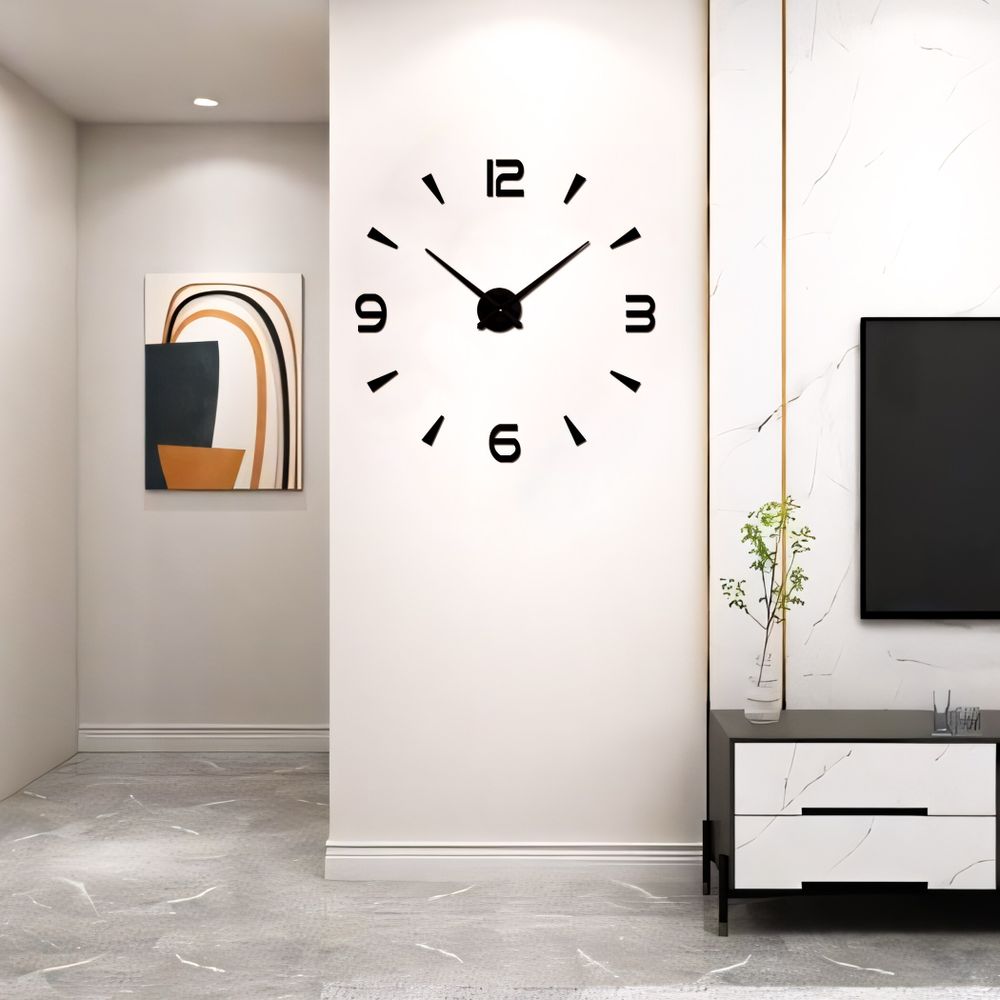3D Wanduhr bis 130cm Wanduhren Groß Uhr Mute Decor Wandtattoo Modern Deko Geschenk Home Office Büro DIY Wohnwand Wohnzimmer Wand Design Schwarz Retoo
