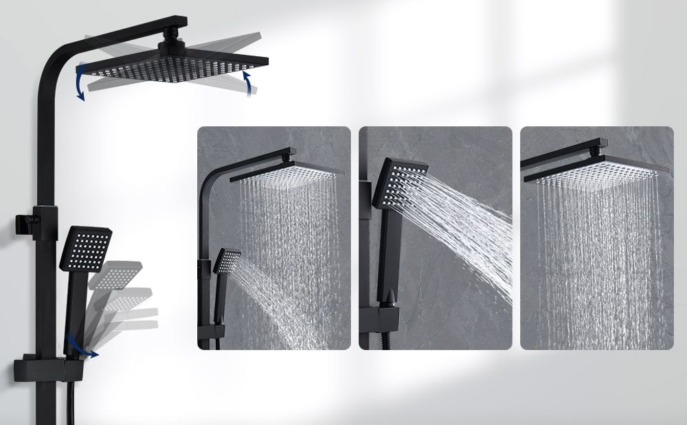 HOMELIVE Regendusche Duschsystem Edelstahl Duscharmatur Komplettset Set Duschstange mit brause Duschkopf mit Schlauch und Handbrause