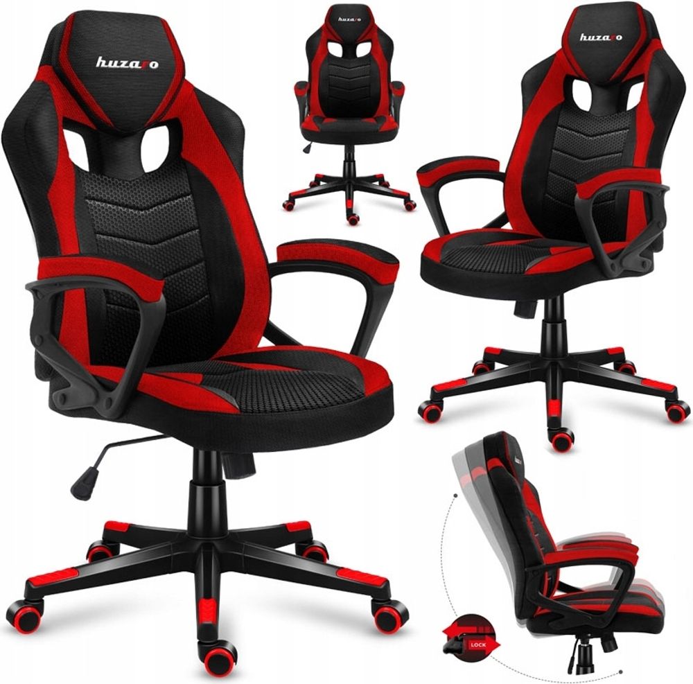 Huzaro Force 2.5 | Gaming Stuhl Bürostuhl Computerstuhl | Höhenverstellbar drehbar mit Wippfunktion | bis 140 kg belastbar | Stoff | Schwarz Rot