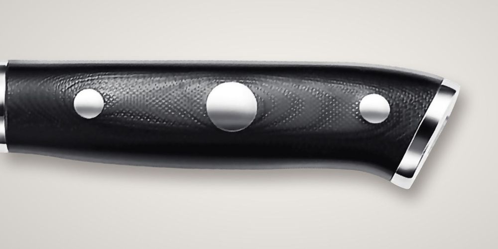 Griff des Kochmessers PAUDIN D1 aus G10-Glasfaser mit drei Nieten