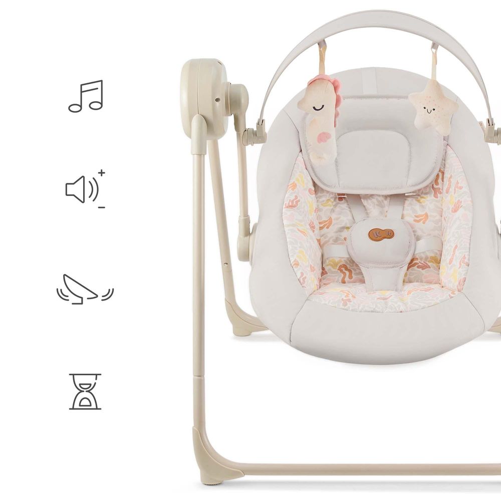 Kinderkraft elektrische Babywippe SWINGEE – 5 Schaukelstufen – Timer – Musik – verstellbar & faltbar – nur 3,7 kg – Beige