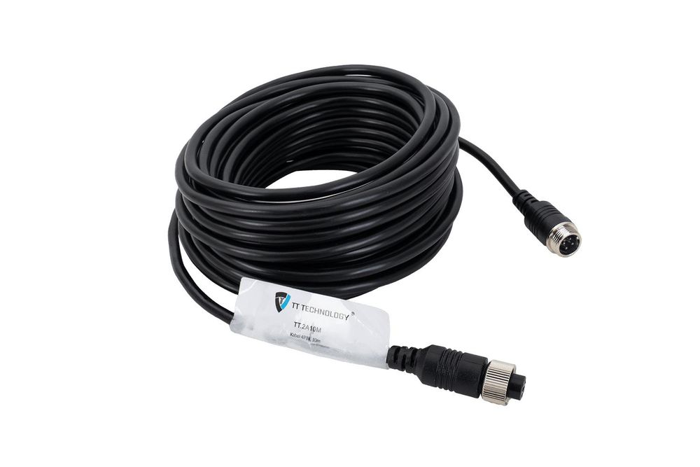 TT Technology 4-PIN Rückfahrkamera-Kabel 10 m, geschirmtes TT.2A10M Verlängerungskabel für Traktor, LKW, Bagger und Busse