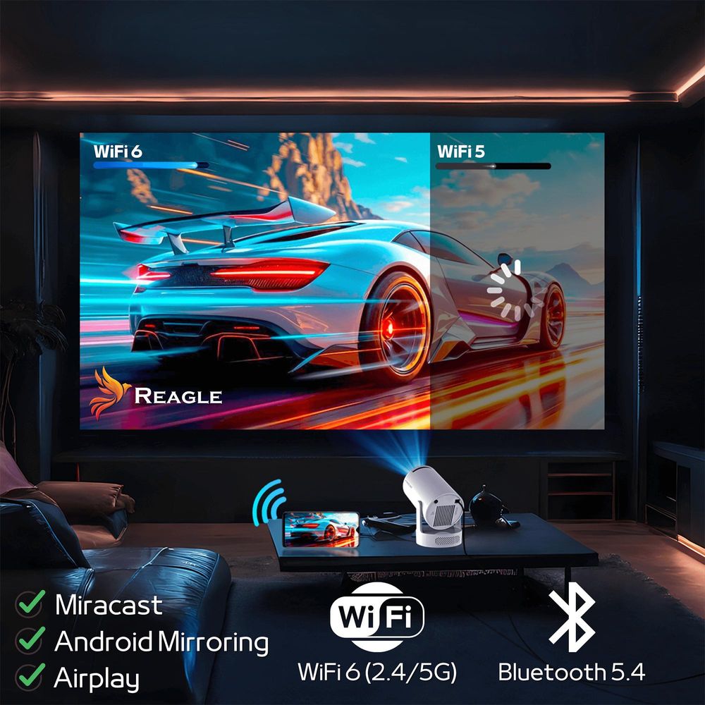Mini-Projektor Led-Projektor Android 14 Tragbarer 4K Smart Tv Wifi 180° Drehung Eingebauter Lautsprecher Unmodell 2026 Reagle