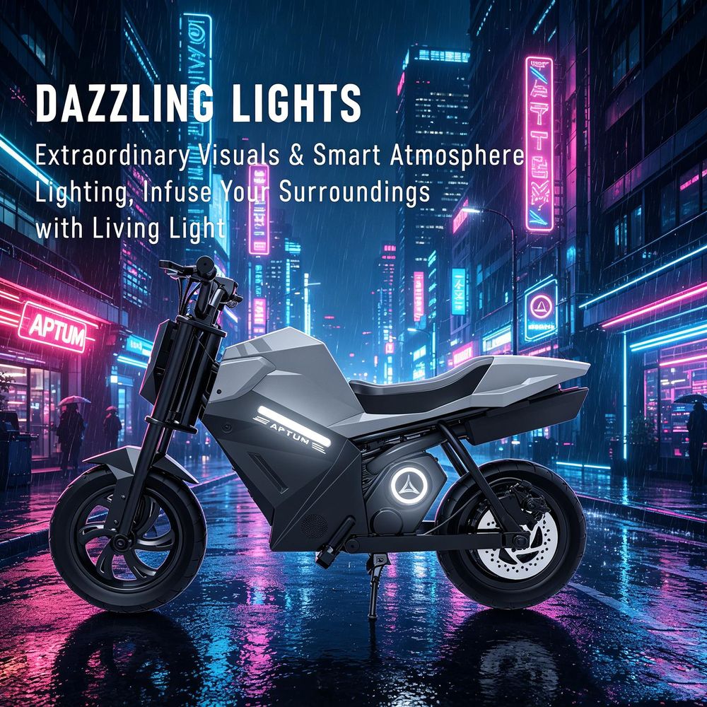 Elektro Motorrad Kinder 12,5 Zoll, 250W Elektromotorrad mit 21,6V 4Ah Lithium-Akku, bis 16 km/h, Luftreifen, Ambientebeleuchtung, Ab 8 Jahren, Grau