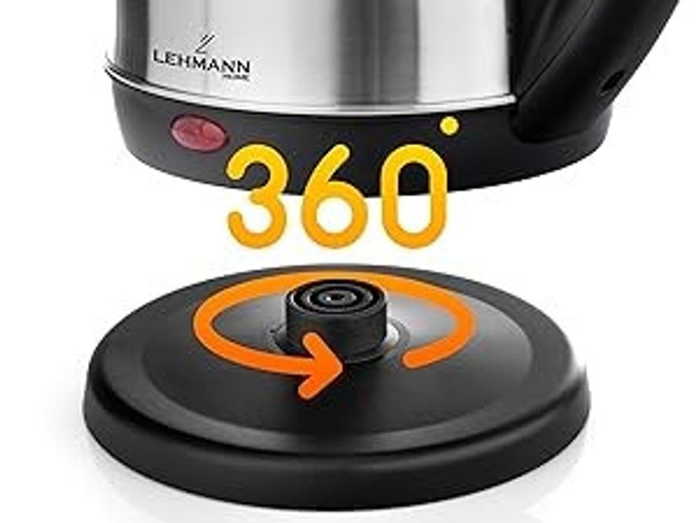 Lehmann Edelstahl Wasserkocher 1,8 L, 2200 W elektrischer Wasserkocher, für Babynahrung, Tee, Kaffee, Abschaltautomatik und Überhitzungsschutz