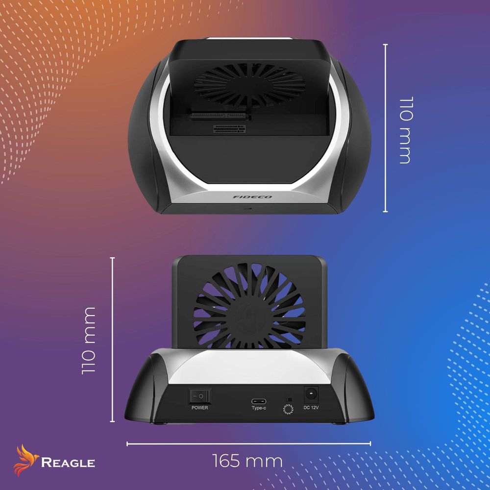 Dockingstation für Festplatten HDD SSD SATA und M.2 NVMe SSD Reader USB 3.2 5Gbps Reagle mit Lüfter für Datenübertragung Windows macOS Linux