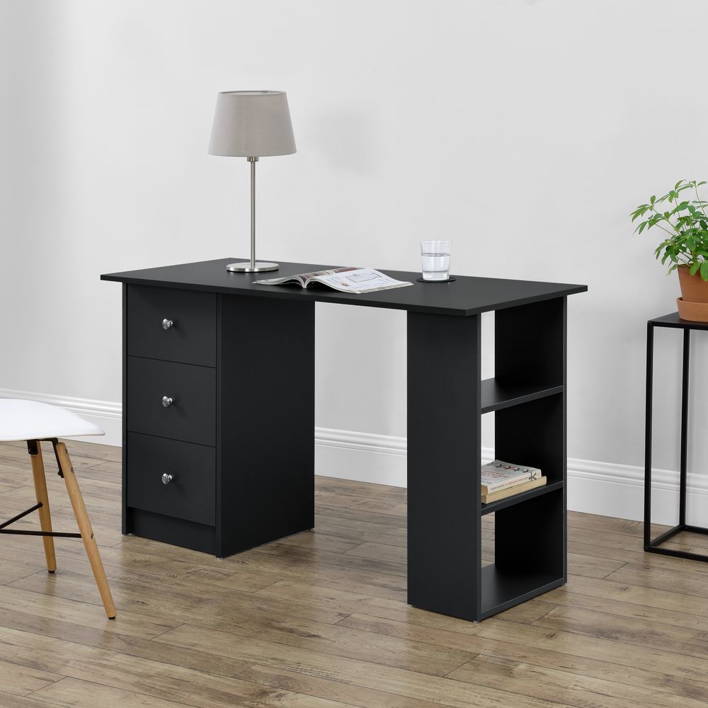 Schreibtisch 120x50x72cm Bürotisch mit Schubladen Schwarz Ablage Regal PC Tisch [en.casa]