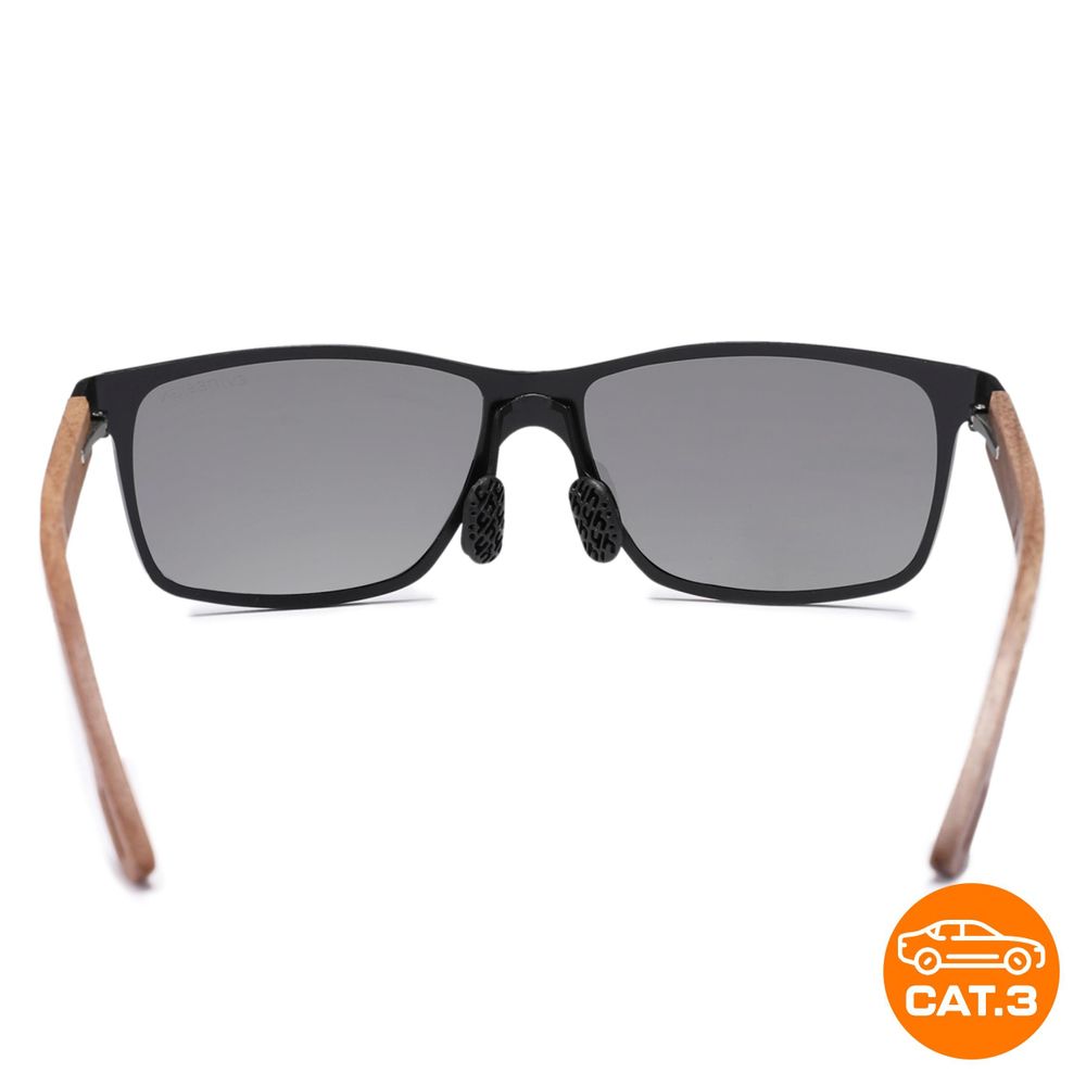 Sonnenbrille Herren Polarisiert UV400, Silber Verspiegelt Holz Sonnenbrille Nerd-Stil, Walnussholz-Bügel inkl. Etui & Zubehör, EVI DESIGN Silver