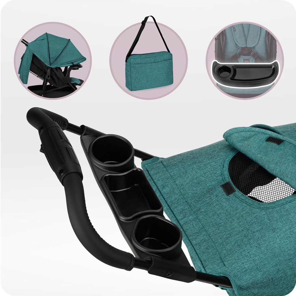 MoMi ISLA – Ultraleichter Baby Kompaktbuggy ab Geburt, verstellbar mit Sonnenverdeck, inkl. Organizer, Fußsack & Tasche, ideal für Reisen – Grün