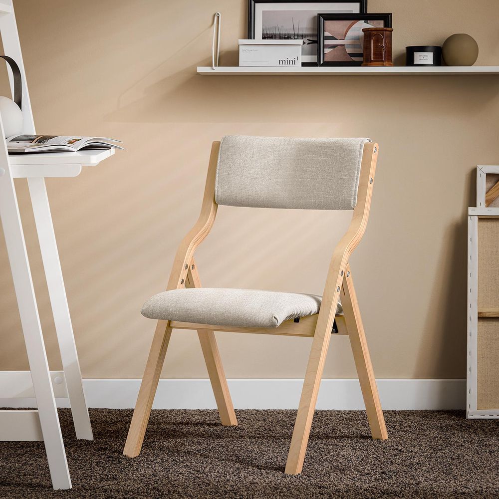 SoBuy Klappstuhl Holz Gepolstert – Ergonomischer Küchenstuhl & Esszimmerstuhl, Faltbar & Platzsparend, Fertig Montiert Grau FST40-HG