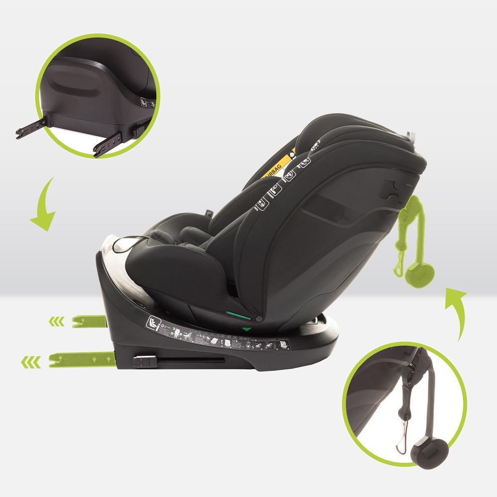 Fotelik obrotowy 4Baby Roto-Fix 40-150 cm I-Size, Grupa I,II,III, R129, regulowany zagłówek i pozycja siedziska, 5-punktowe pasy bezpieczeństwa
