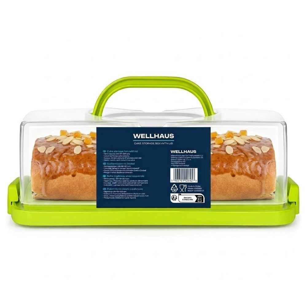 WELLHAUS Kuchenbehälter Grün 36 x 16 x 13,3 cm – Transportbox mit Deckel