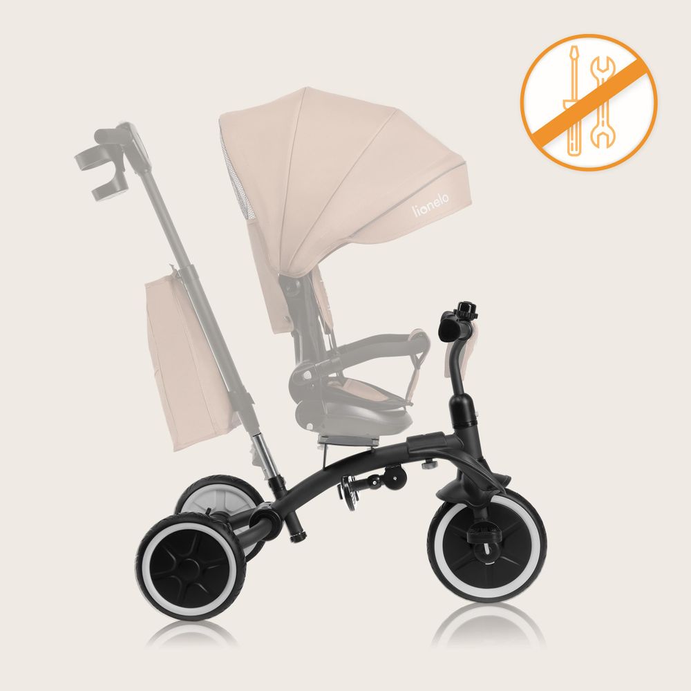 Lionelo Tris Plus dreirad laufrad bis 25 kg Kinderdreirad Lenkstange Baby Kinderwagen Montage ohne Werkzeug - Beige