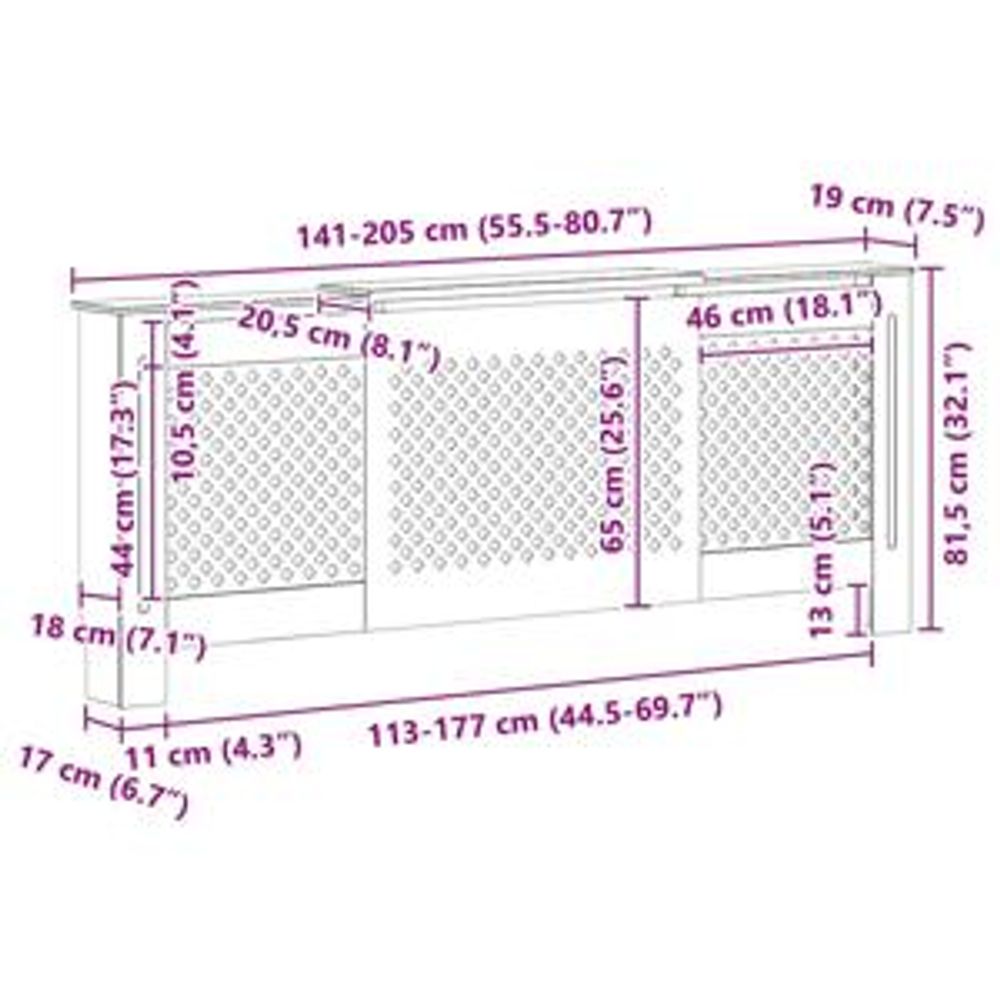 vidaXL Rivestimento per radiatori in MDF bianco 205 cm