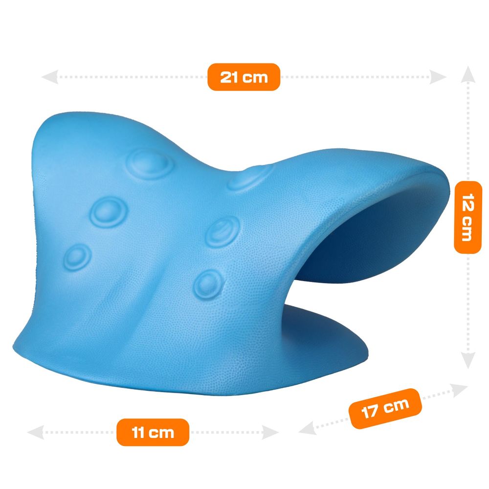 Nackenstrecker & Massagekissen zur Entspannung, Ergonomischer Nackenretter bei Schmerzen, Halswirbelsäule Korrektur mit Massagepunkten, EVI SPORT Blue