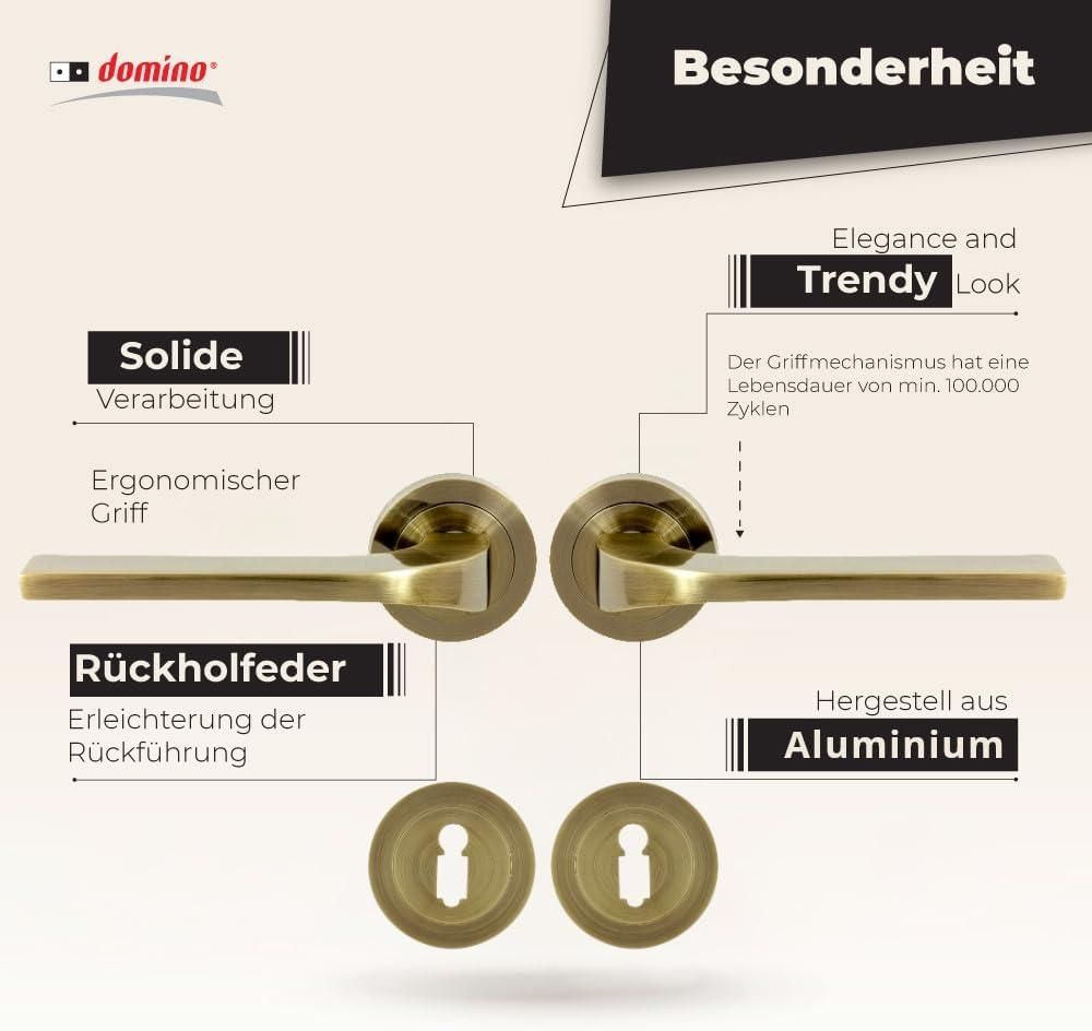 DOMINO Türgriff Drückergarnitur BB-Buntbart Set | Rund-Rosette | Türklinke für Bürotür, Kellertür & Innentür | aus Aluminium | Bronze Farbe| TIPO-R M3