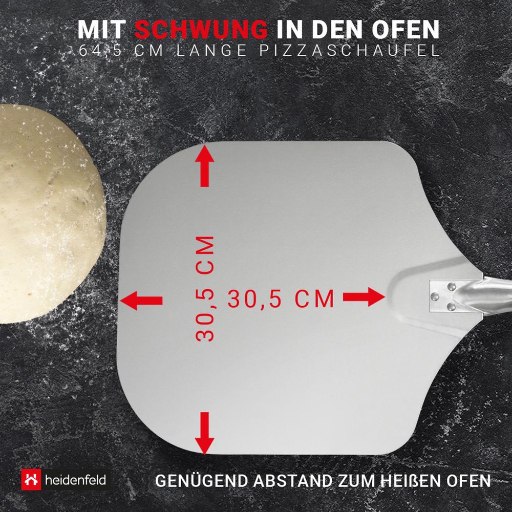Heidenfeld Pizzaschieber Catania | Pizza Schieber - Aluminium - Eichenholz - 30,5 cm - Pizzaschaufel mit abnehmbarem Holzgriff